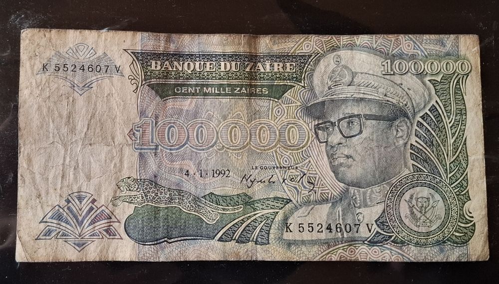 Billet Zaire 100'000 Mobutu 1992 1