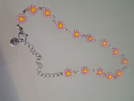 Fusskettchen mit Blümchen Edelstahl