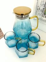 Glaskrug mit drei Bechern blau goldfarben neuwertig