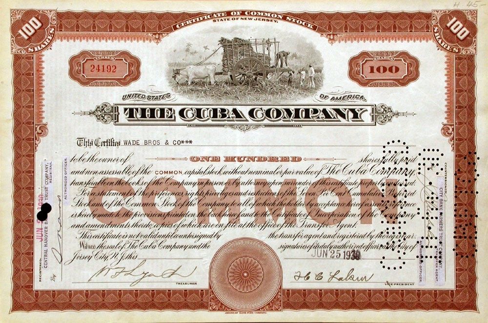 Dokumente: Cuba Company - 1928 – Gebraucht aus Solothurn von Sgasche
