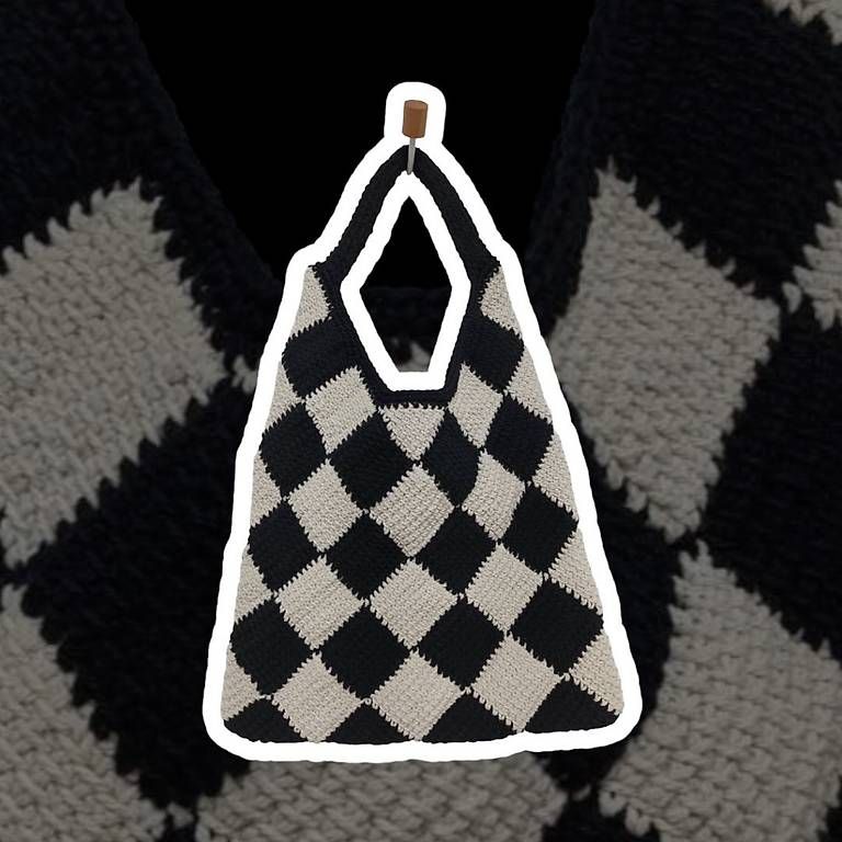 Sacs: Crocheted Bag Black White Checkered Pattern Handbag – Neuf avec emballage d'origine à Lossy par Jungs_Macrame