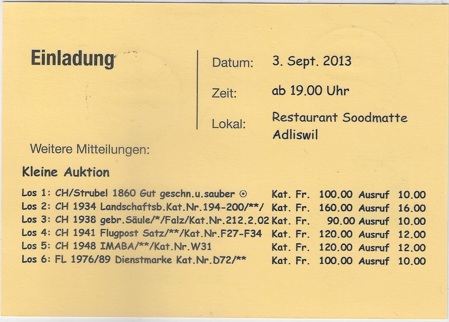 Tutti i francobolli: Werbestempel Hausen am Albis 13.8.2013 – Usato da Ettingen venduto da Kartenplanet 1