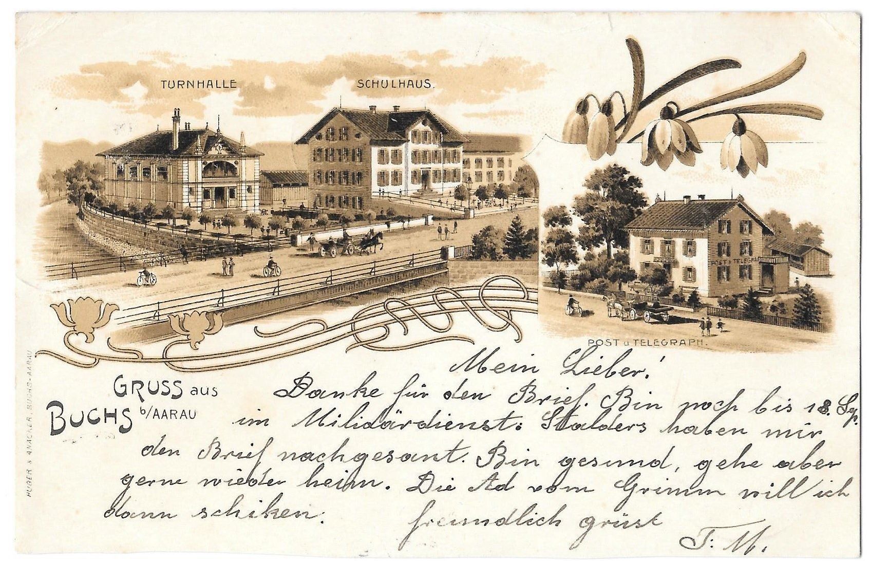 Ansichtskarten: Buchs braune Lithografie mit Postbureau – Gebraucht aus Olten von clotaldi