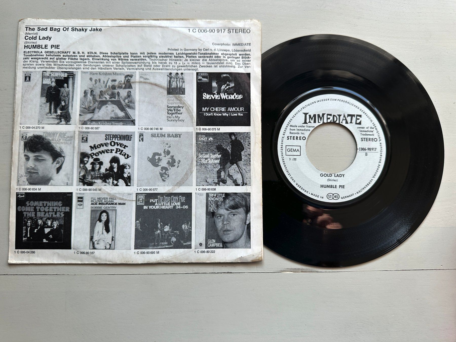 Dischi in vinile: HUMBLE PIE tolle Single The sad bag MARRIOTT FRAMPTON PETE – Usato da Basel venduto da Partridge 1