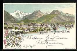 Litho Interlaken, Totalansicht mit Alpen