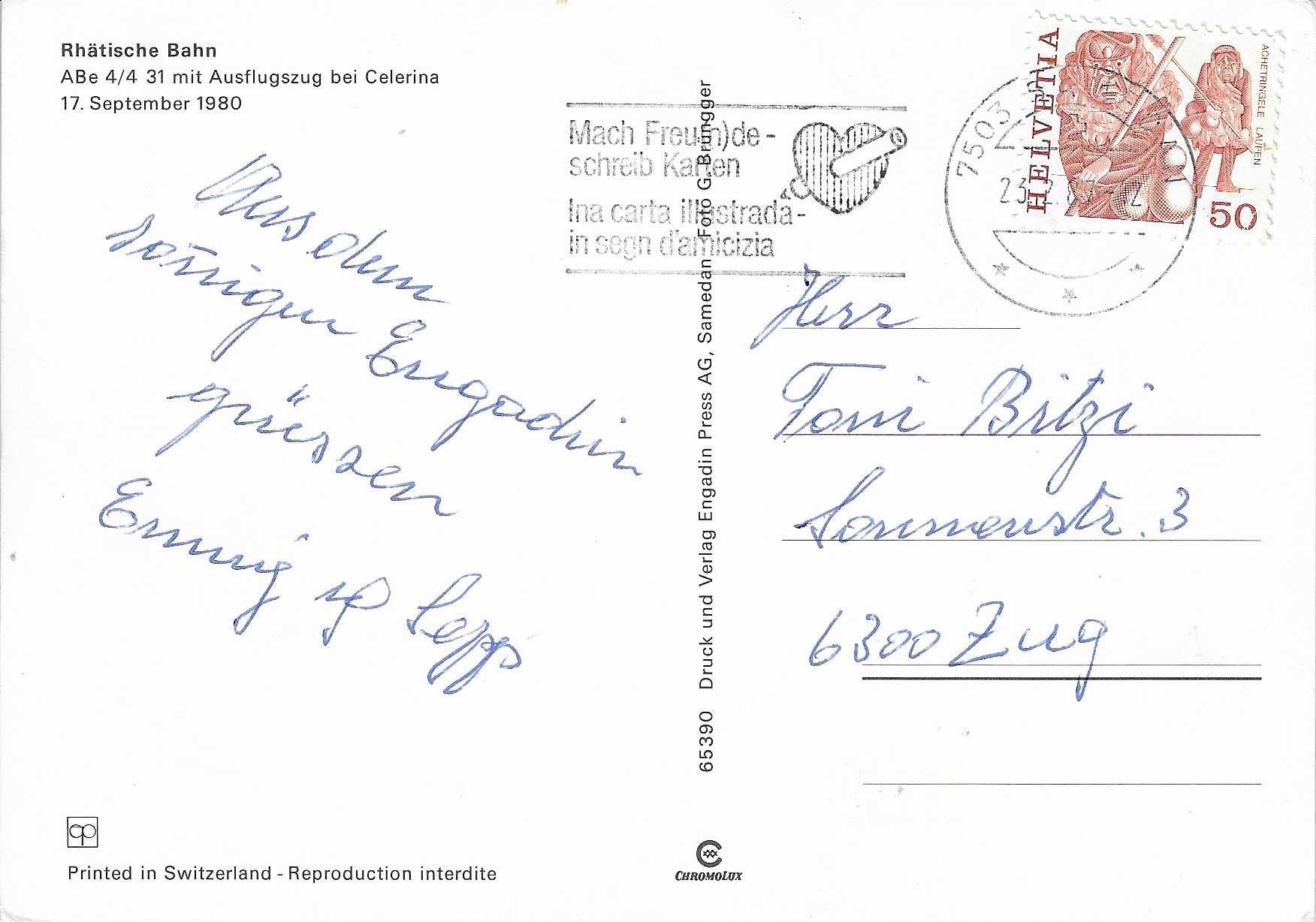 Cartoline postali: Rhätische Bahn ABe 4/4 bei Celerina – Usato da Rothrist venduto da Stranglehold 1