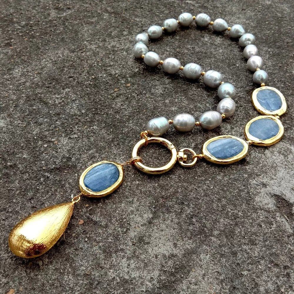 Catenine: Kyanit Grau Perlen Kette Collier Perle Perlenkette Echt – Nuovo (secondo la descrizione) da Prilly venduto da ilyria73 3