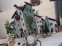 Geschenksidee- Handgefertigt Holz Deko Dorf Kerzenhalter