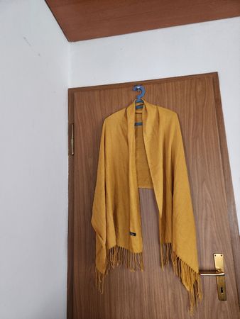 Écharpe cachemire moutarde franges