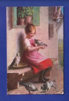 ENFANT - Jeune fille et pigeons