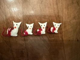 Glas Katzenfiguren 4er Set weiss rot Murano Stil