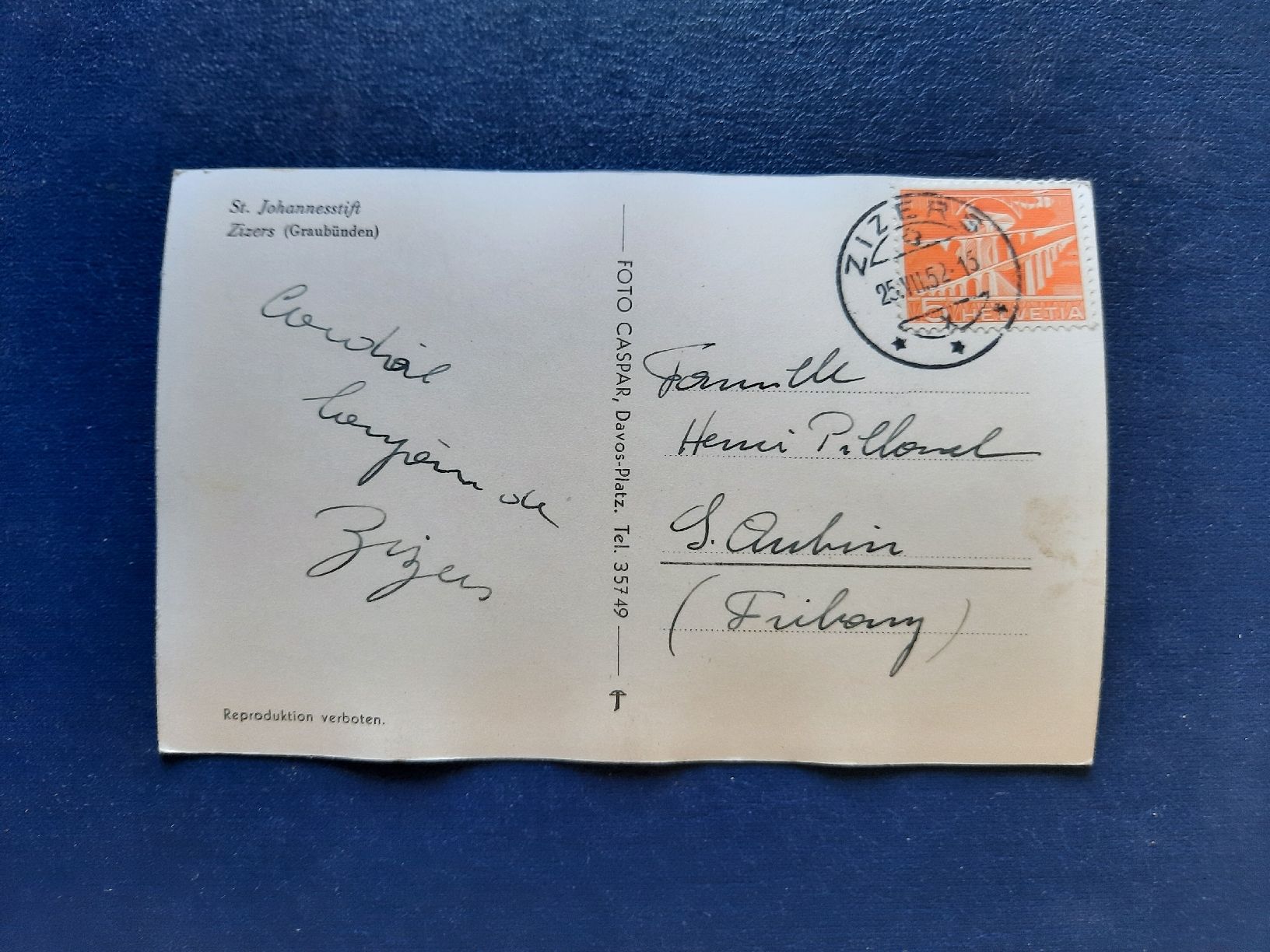Cartoline postali: Ansichtskarte Zizers St.Johannesstift, gest.1952 – Usato da Marly venduto da neu-adlerauge65 1