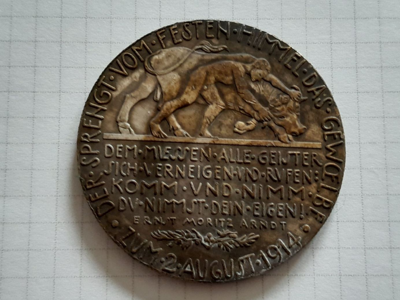 Medaillen: Medal August 1914, outbreak WWI, 40mm – Gebraucht aus Aarau von Reto_BA_01 1