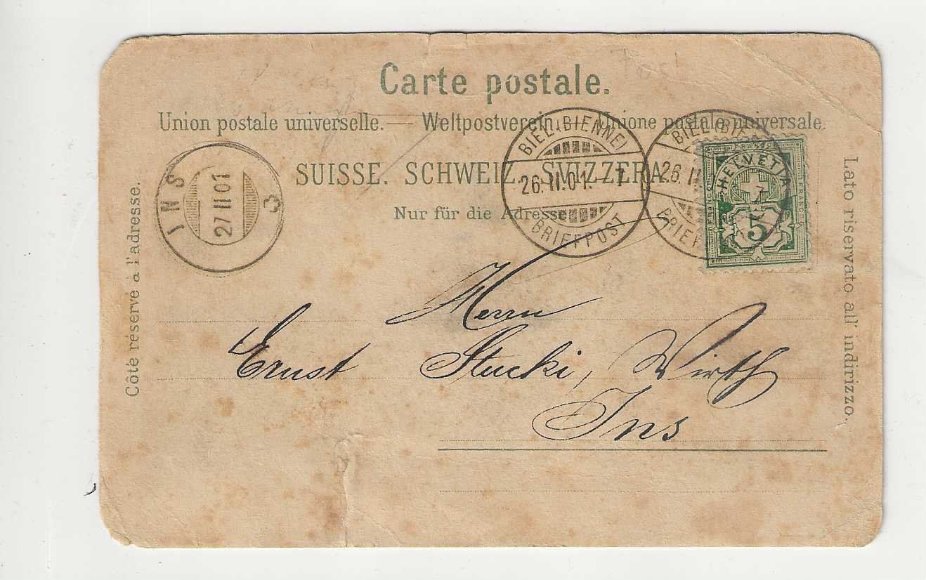 Cartoline postali: Ins,  Litho, 1901 – Usato da Spiez venduto da Niesen20 1