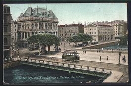 Geneve, Strassenbahn auf der Brücke, Pl