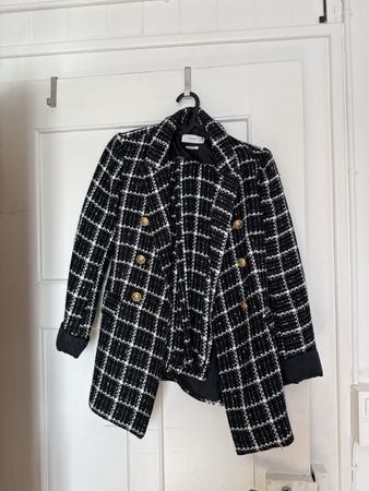 Schickes Tweed-Set Blazer und Hose, Karomuster, Gr. S/36