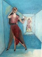Oelbild tanzendes Paar blaues Zimmer 