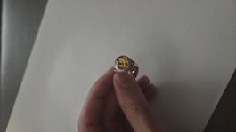 Bague argent 925 52 pierre naturel ambre jaune 