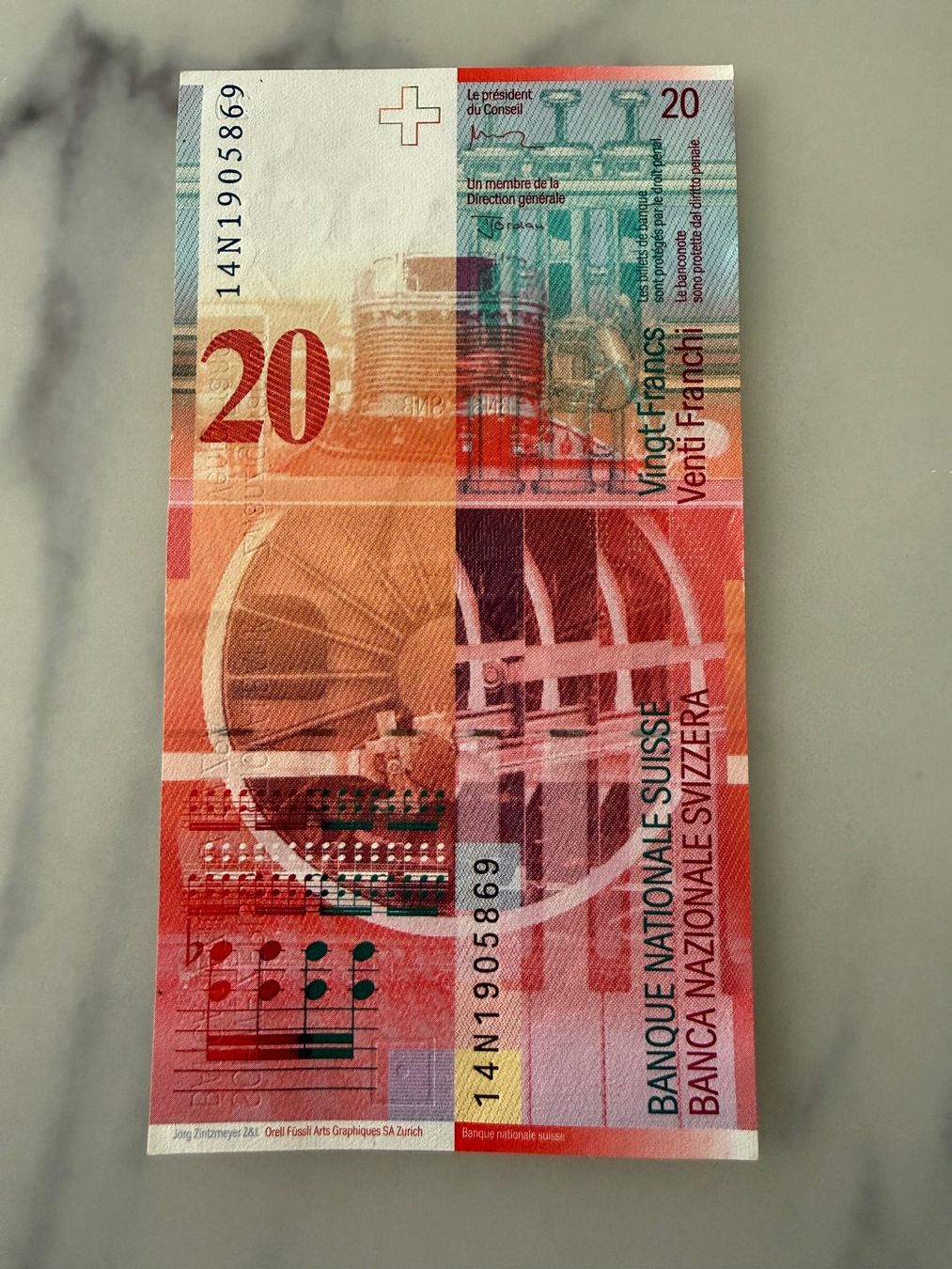 Banconote: Banknote 20 CHF, Arthur Honegger - 1995 – Usato da Dübendorf venduto da sou_55nr 3