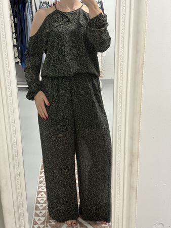 Michael Kors Jumpsuit Grösse L schulterfrei schwarz geblümt