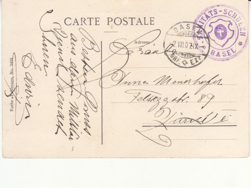 Cartoline postali: Basel 1907 mit ST Sanitäts-Schulen Basel – Usato da Bürglen TG venduto da StampGraf 1