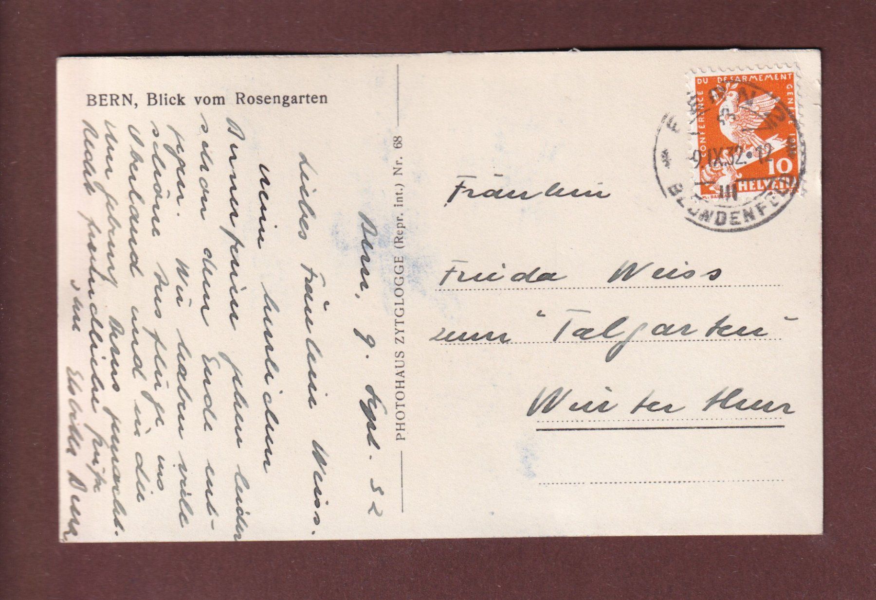 Cartes postales: BERN - Blick vom Rosengarten - 1932 – D'occasion à Pully par nicecards-shop 1