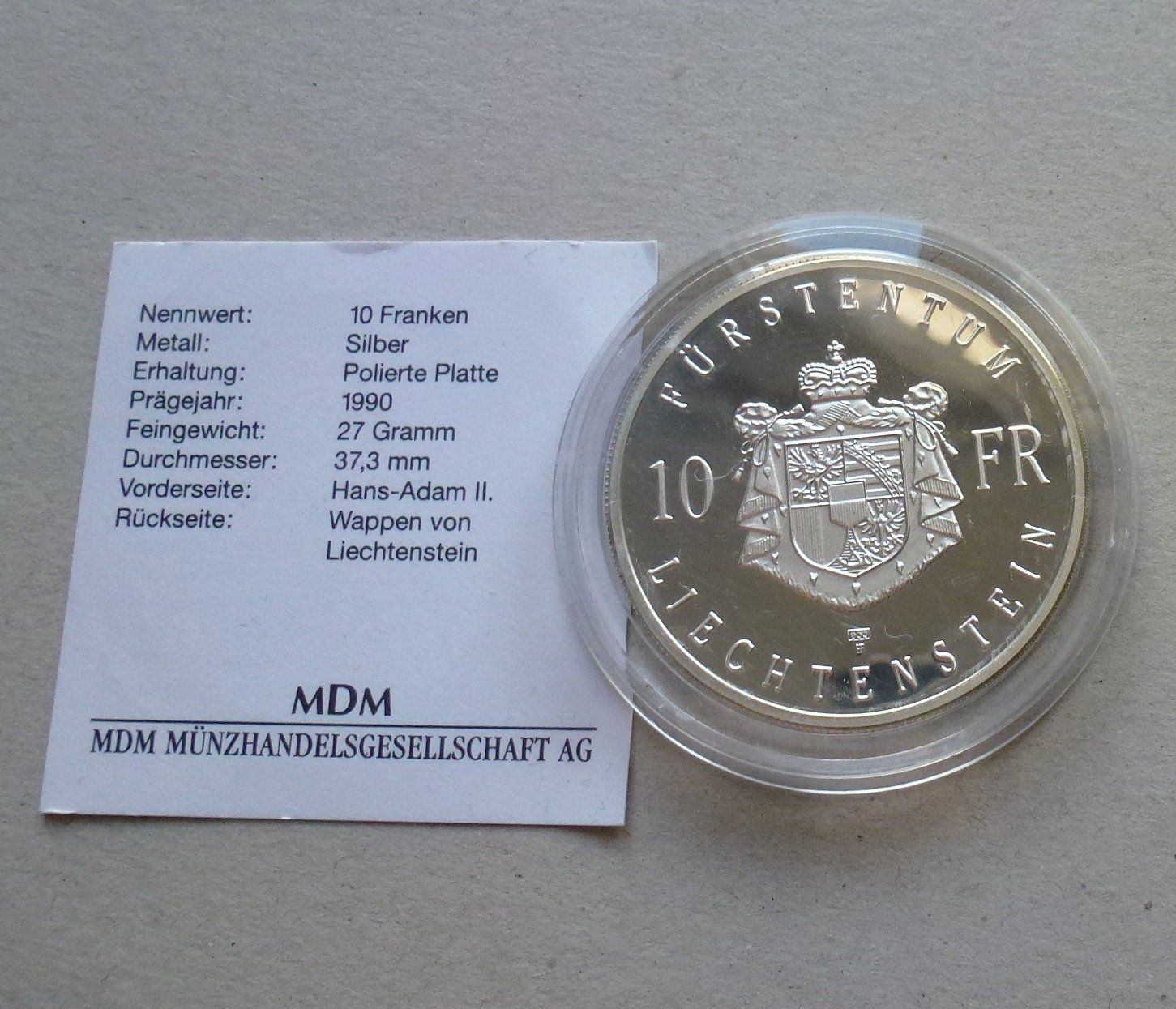 Tutti le monete: ++ Liechtenstein ++ 10 Franken 1990 Silber – Usato da Walkringen venduto da Casablanca777