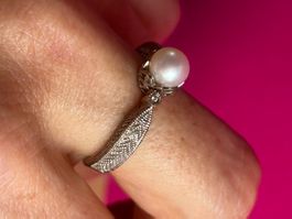 Silberring mit Perle filigran spektakulär (59)