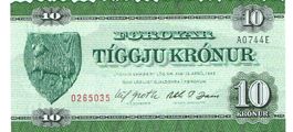 Farör Inseln 10 Kronur 1974 P-16a UNZ Serie A0744E