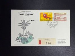 Erste direkte Luftpost Genf-Oran ab Liechtenstein 1976