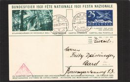 FDC Bundesfeierkarte 1931,Nr.53 l f ,Zürich-Basel,Alpenkette