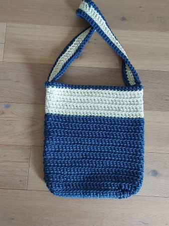 Tasche/ Einkaufstasche selbsgemachte zweifarbig Blau-weiss