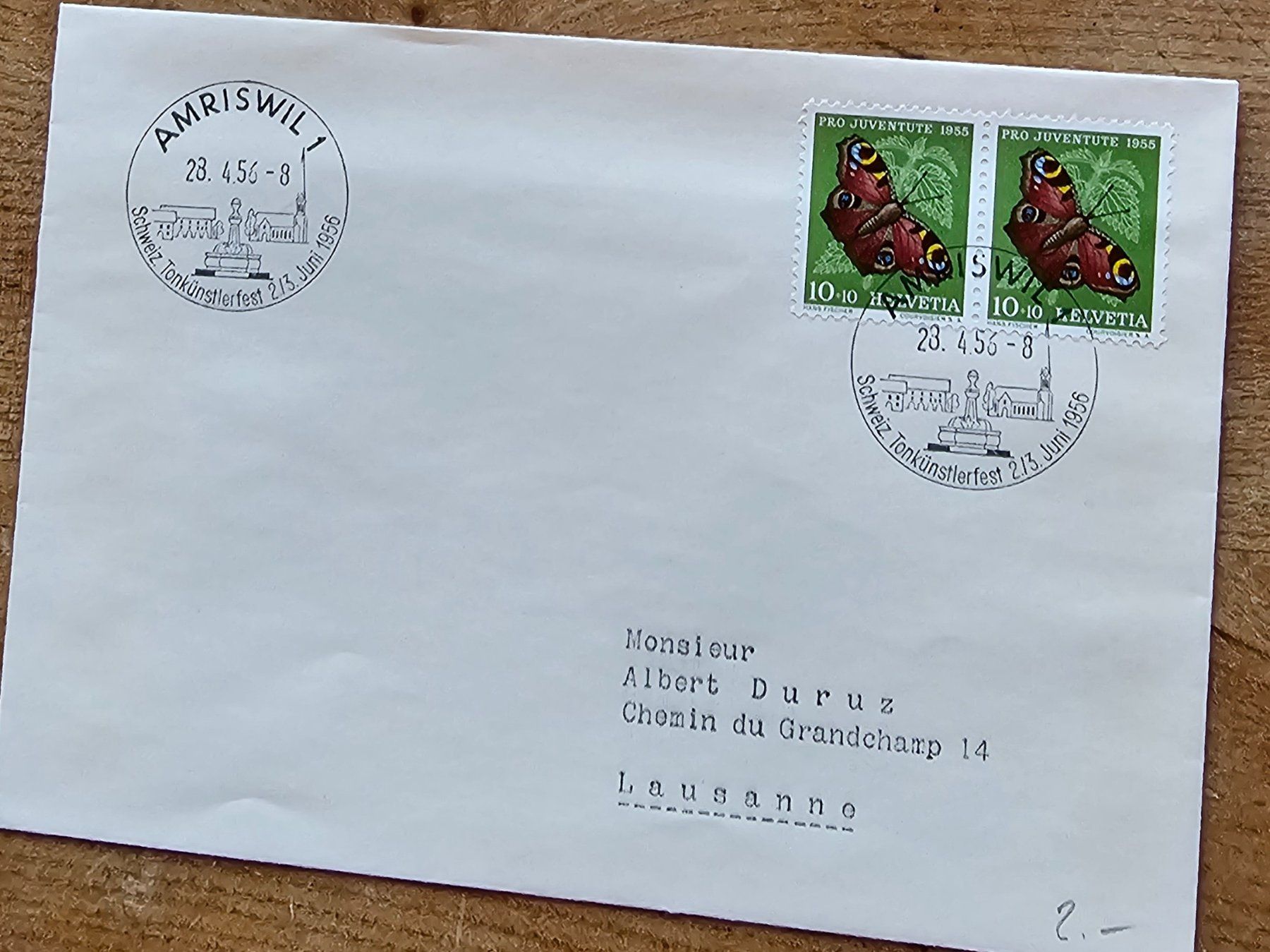 Alle Briefmarken: Sst Brief AMRISWIL 28.4.56 – Neu (gemäss Beschreibung) aus Les Valettes von Nuba1