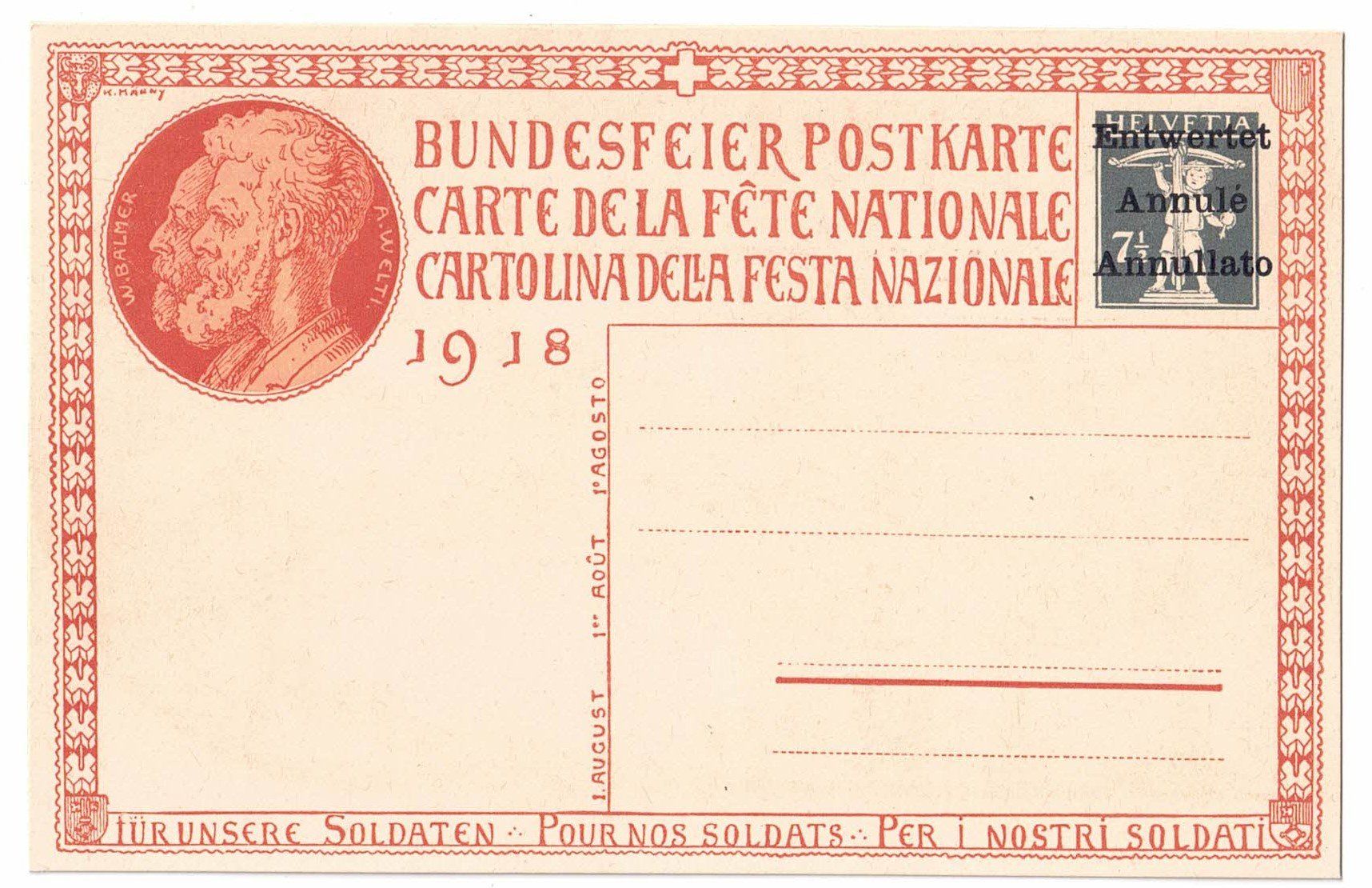 Ansichtskarten: Bundesfeierkarte 1918 – Gebraucht aus Ebnat-Kappel von fli_h5kc 1