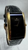 Armbanduhr Movado Quarz schwarz Gold Lederband 