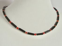 Onyx Stab-Perlen mit rotem Glas