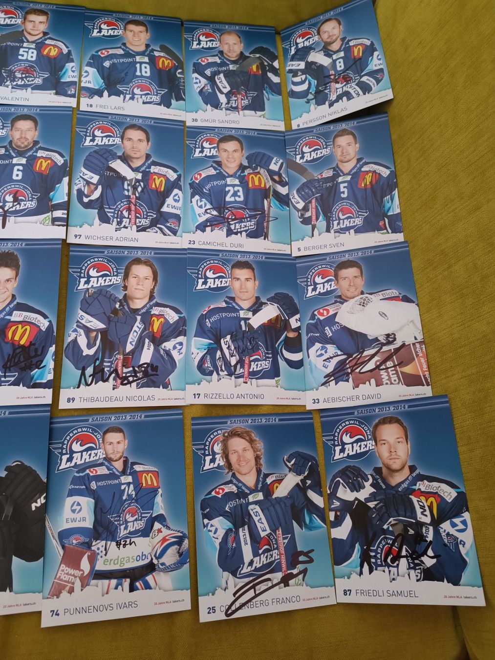 Autografi: 24x Rapperswil-Lakers 2013/2014 - handsigniert – Usato da Menziken venduto da Artographs 2