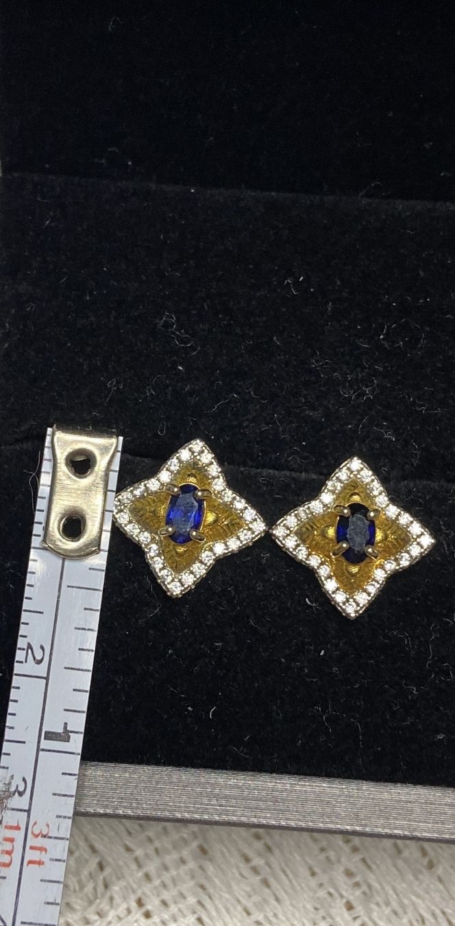 Orecchini pendenti & Orecchini a lobo: Echte Saphir Ohrstecker 925 Silber teils Vergoldet Bicolor  – Nuovo (secondo la descrizione) da St. Gallen venduto da GIULESGG 6