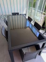 Gartentisch Polyrattan mit Glaseinsatz und 4 Stühlen