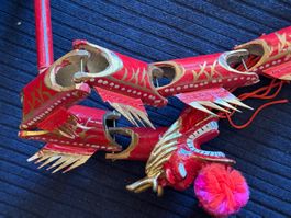 Stabpuppe Drache chinesische Oper Vintage Bambus