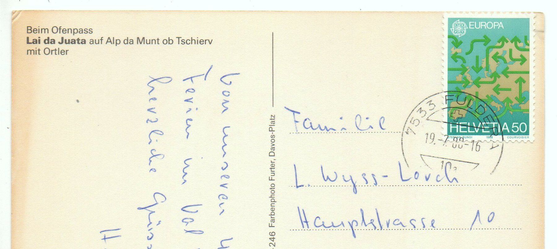 Cartoline postali: TSCHIEV Lai da Juata mit Ortler -  beim Ofenpass – Usato da Jona venduto da philajona 1