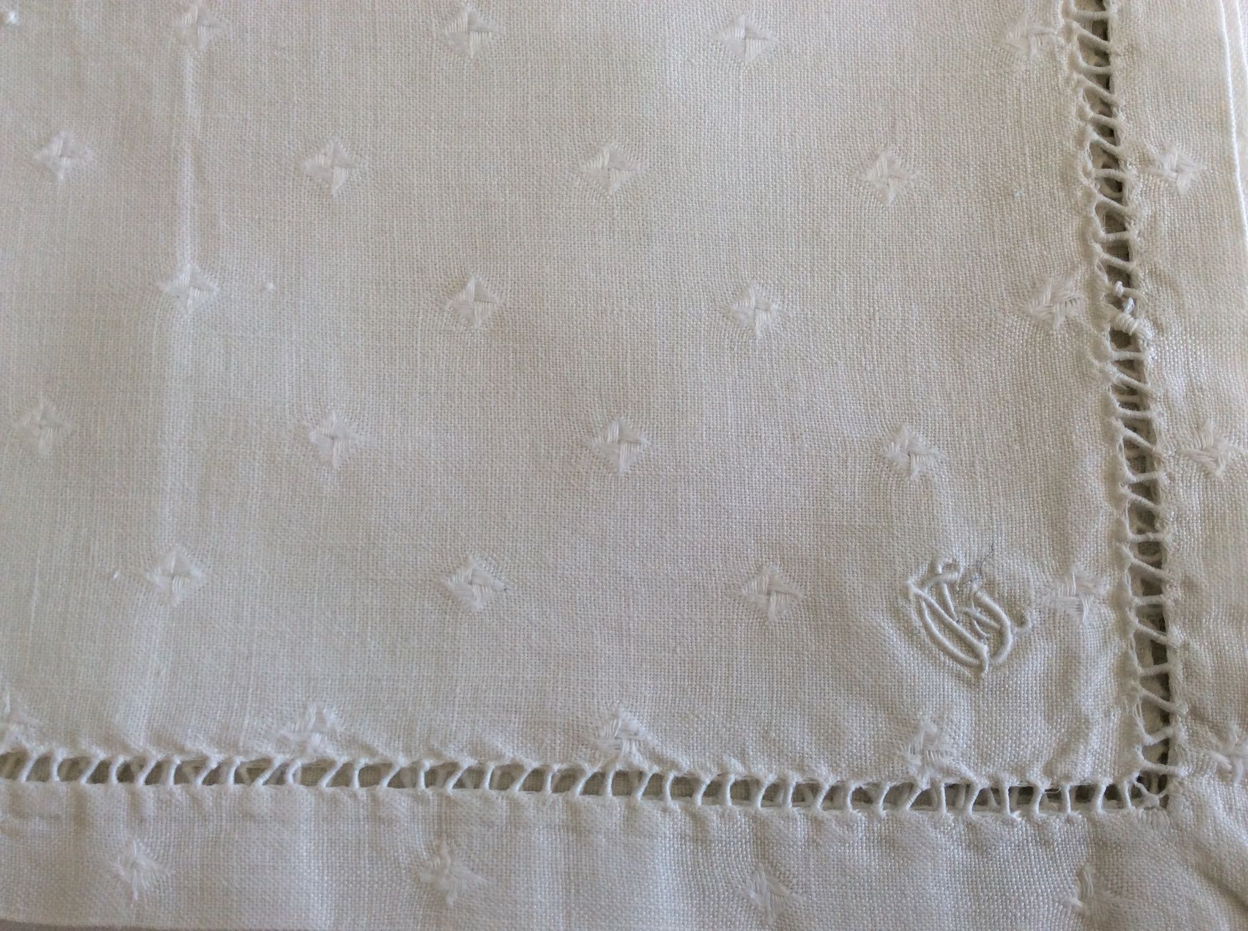 Tovaglioli: 6 Leinenservietten, weiss, Monogramm, – Usato da Birwinken venduto da chez-erna 1