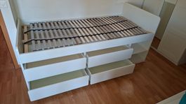 Lit plateforme blanc avec tiroirs et étagères 90x200cm bo...
