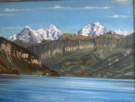 Gemälde, Berglandschaft mit See , 1948.
