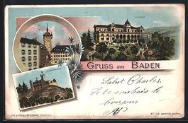 Litho Baden, Kurhaus, Burg Schartenfels,