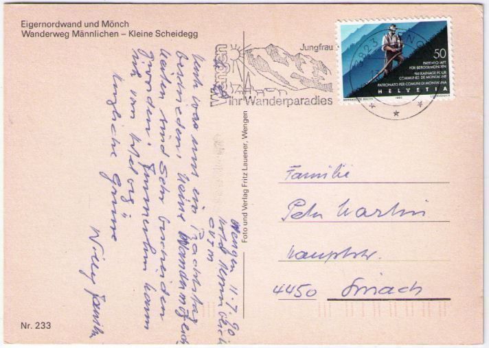 Cartoline postali: Grindelwald - Jungfraujoch + Mönch – Usato da Binningen venduto da Mountainrider 1