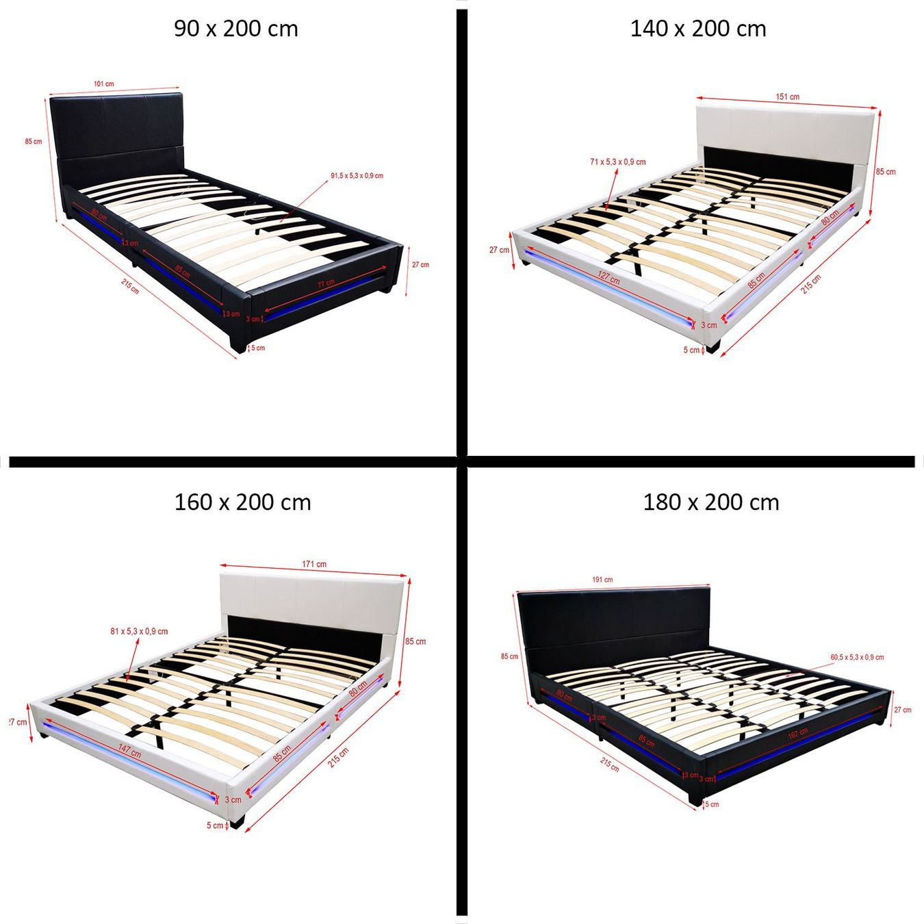 Betten: 16094 - LED Bett 90x200 ASTEROID - Schwarz – Neu und originalverpackt aus Wallenwil von toesstal-vertrieb 4