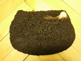 Vintage Wollmuff Handwärmer aus Wolle/ Daunen/ Samt Tasche