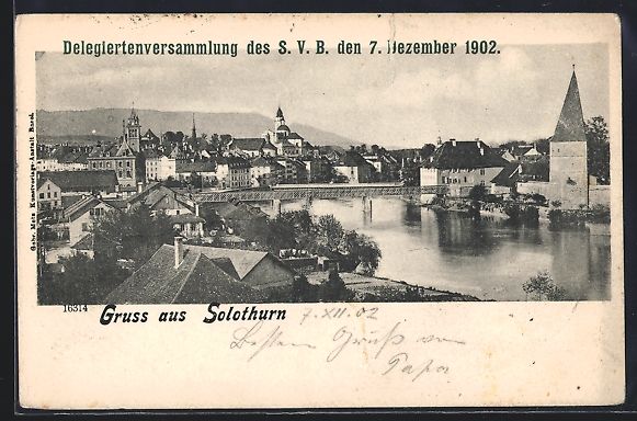 Cartoline postali: AK Solothurn, Ortsansicht am Fluss, 1902 – Usato da Berlin venduto da bartko-reher