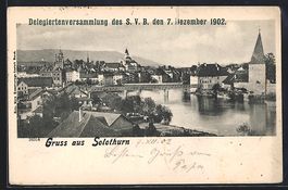 AK Solothurn, Ortsansicht am Fluss, 1902